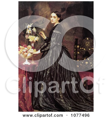 Painting of a Woman and Flowers, Mrs James Guthrie by Frederic Lord Leighton - Royalty Free Historical Clip Art by JVPD