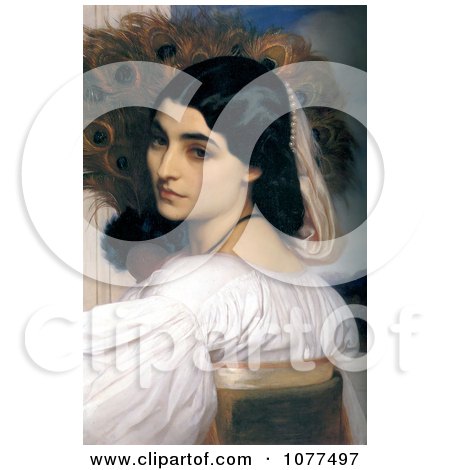 Painting of a Woman Posing With Peacock Feathers - Royalty Free Historical Clip Art by JVPD