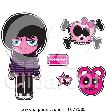 Clipart Sad Emo Kid With A Skull And Design Elements - Royalty Free Vector Illustration by Vitmary Rodriguez