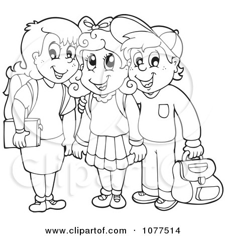 Clipart Three Outlined School Children Smiling - Royalty Free Vector Illustration by visekart