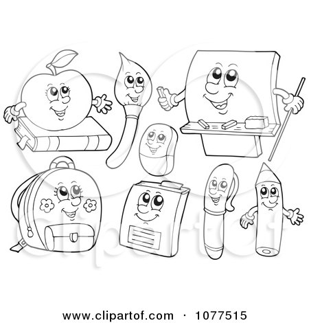 Clipart Outlined School Item Characters 2 - Royalty Free Vector Illustration by visekart