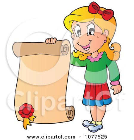 Clipart Happy School Girl Holding A Certificate - Royalty Free Vector Illustration by visekart