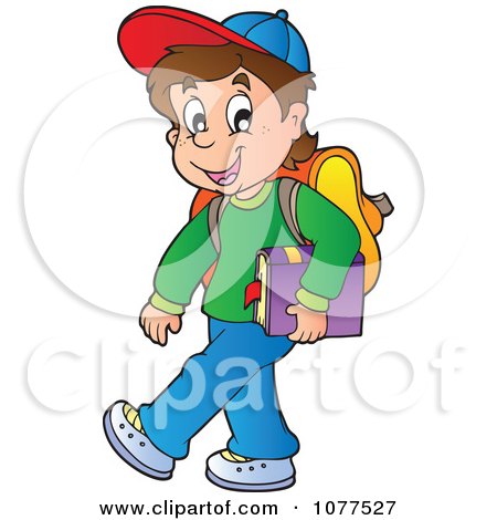 Clipart Happy School Boy Carrying A Book - Royalty Free Vector Illustration by visekart