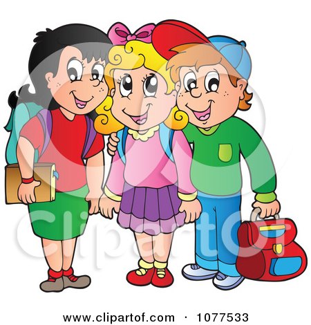 Clipart Three School Children Smiling - Royalty Free Vector Illustration by visekart