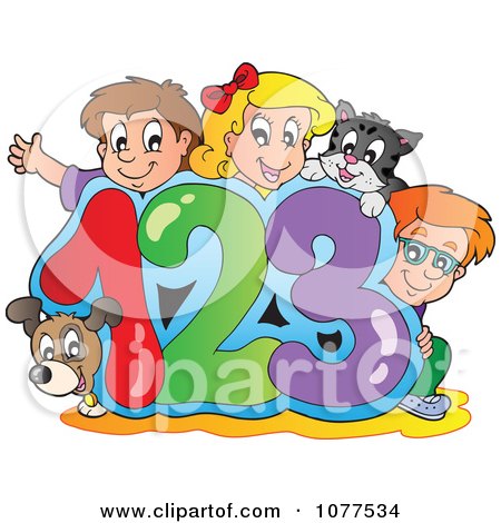 Clipart Dog Cat And School Children On 123 - Royalty Free Vector Illustration by visekart