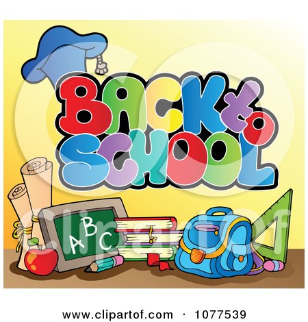 Clipart Back To School Greeting With Supplies - Royalty Free Vector Illustration by visekart