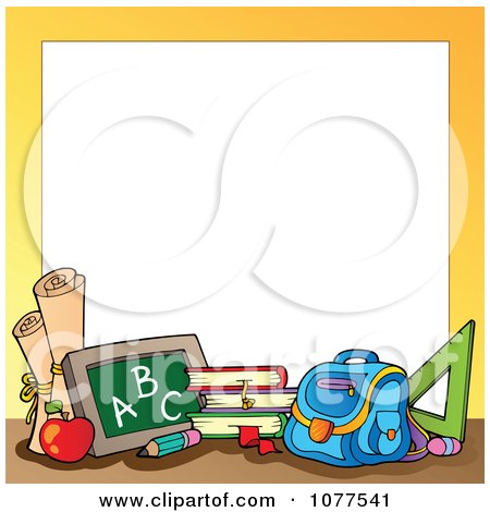 Clipart Yellow Frame With School Supplies 1 - Royalty Free Vector Illustration by visekart