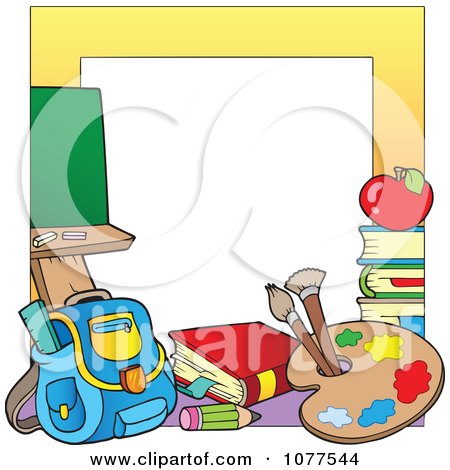 Clipart Yellow Frame With School Supplies 2 - Royalty Free Vector Illustration by visekart