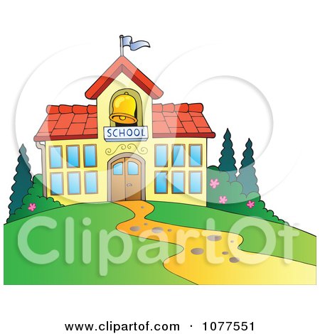 Clipart School Building With A Bell Tower - Royalty Free Vector Illustration by visekart