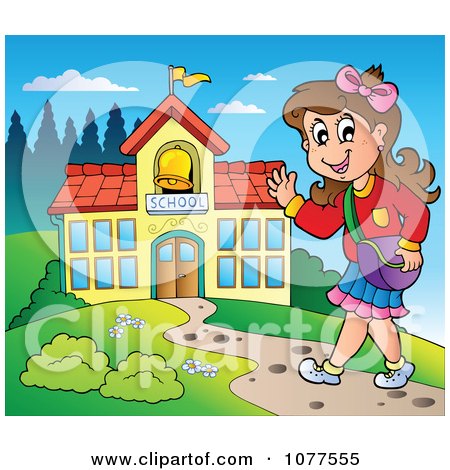 Clipart Happy Female Student Walking To School - Royalty Free Vector Illustration by visekart