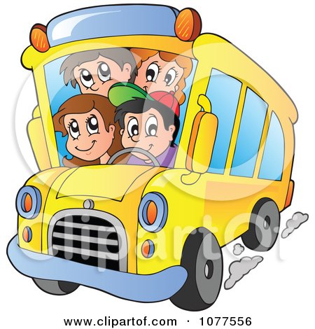 Clipart Happy Students On A School Bus - Royalty Free Vector Illustration by visekart