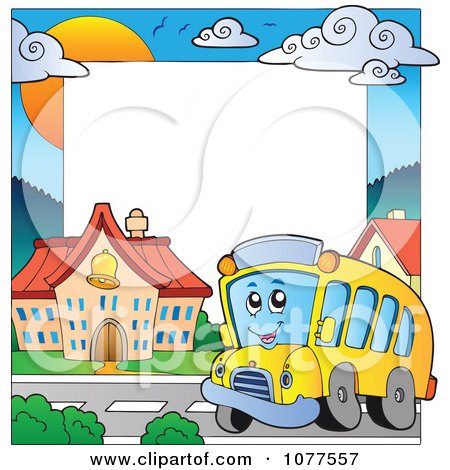 Clipart School Bus And Building Frame - Royalty Free Vector Illustration by visekart