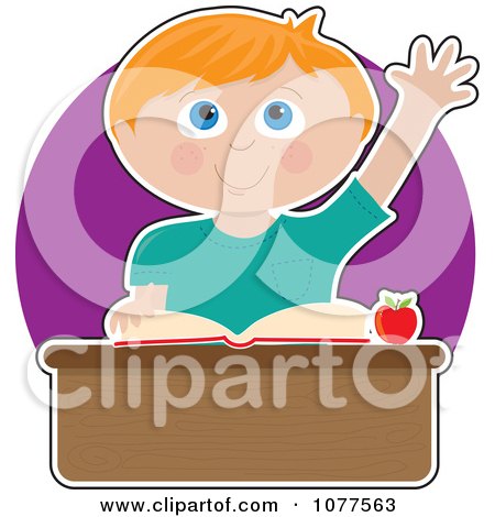 Clipart School Boy Student Raising His Hand To Answer A Question In Class - Royalty Free Vector Illustration by Maria Bell