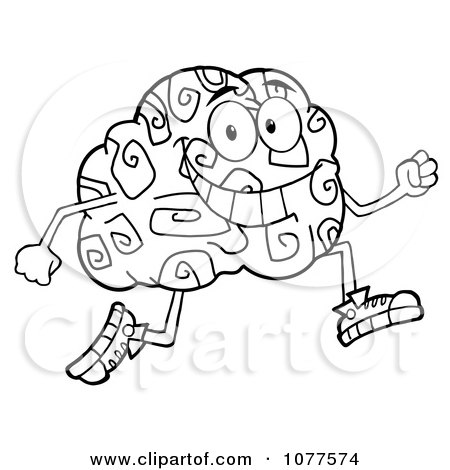 Clipart Outlined Brain Character Jogging - Royalty Free Vector Illustration by Hit Toon