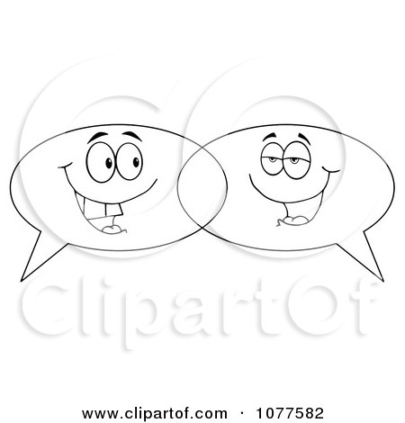 Clipart Outlined Speech Balloon Characters Chatting - Royalty Free Vector Illustration by Hit Toon