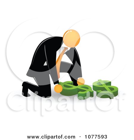 Clipart Orange Faceless Businessman Picking Up A Dollar Symbol - Royalty Free Vector Illustration by Qiun