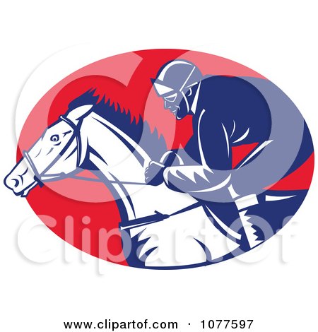 Clipart Blue White And Red Racing Jockey Logo - Royalty Free Vector Illustration by patrimonio