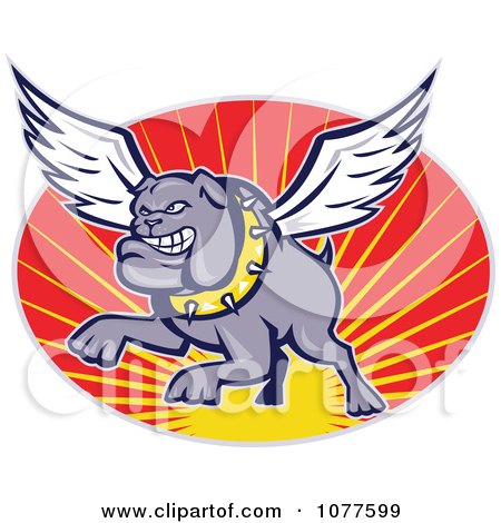 Clipart Winged Bulldog Flying Agaist A Sunset Logo - Royalty Free Vector Illustration by patrimonio