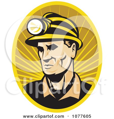 Clipart Miner Wearing A Helmet And Lamp Logo - Royalty Free Vector Illustration by patrimonio