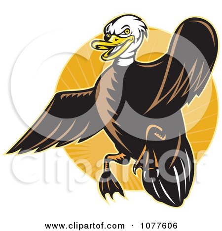 Clipart Flying Mallard Duck And Orange Rays Logo - Royalty Free Vector Illustration by patrimonio