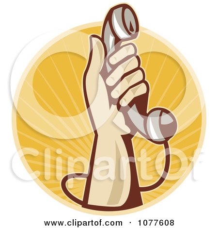 Clipart Retro Hand Holding Up A Phone Logo - Royalty Free Vector Illustration by patrimonio