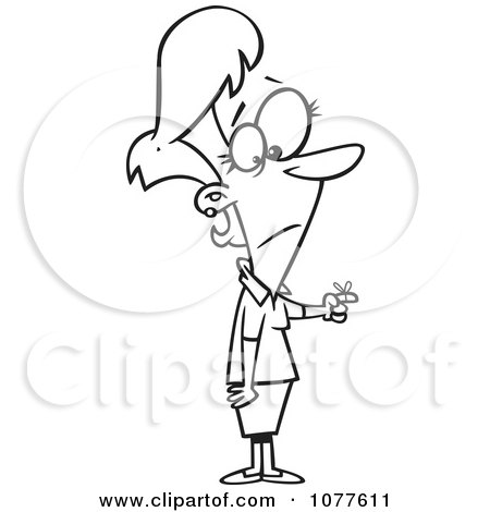 Clipart Outlined Forgetful Businesswoman Eyeing The Reminder On Her Finger - Royalty Free Vector Illustration by toonaday