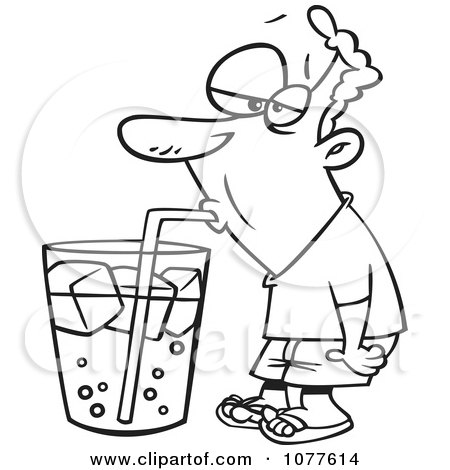 Clipart Outlined Man Drinking From A Giant Soda Cup - Royalty Free Vector Illustration by toonaday