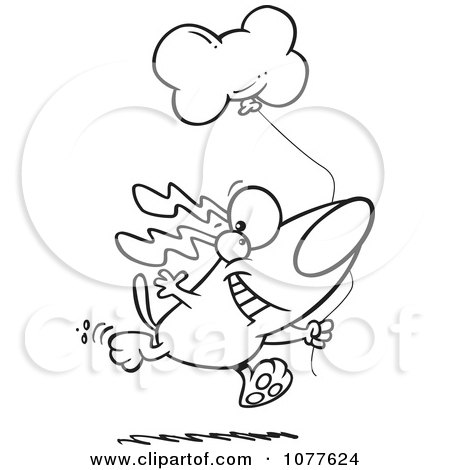 Clipart Outlined Birthday Dog Running With A Party Balloon - Royalty Free Vector Illustration by toonaday