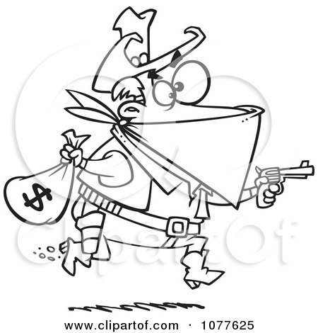 Clipart Outlined Black Bart Outlaw Stealing Money - Royalty Free Vector Illustration by toonaday