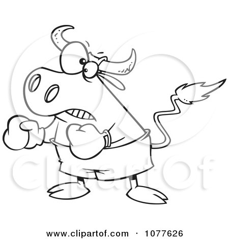 Clipart Outlined Bullfighter Bull Boxer - Royalty Free Vector Illustration by toonaday