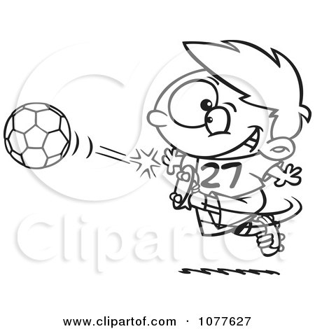 Clipart Outlined Boy Kicking A Soccer Ball - Royalty Free Vector Illustration by toonaday