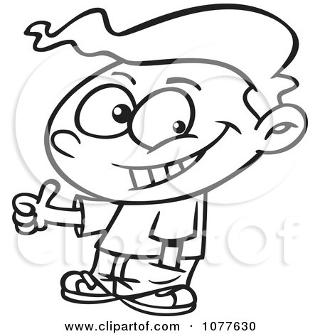 Clipart Outlined Thumbs Up Boy - Royalty Free Vector Illustration by toonaday