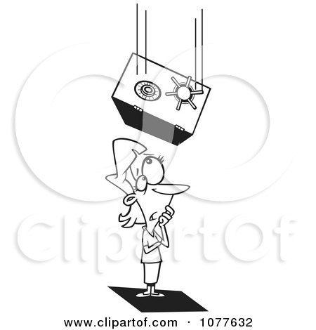 Clipart Outlined Safe Falling On An Unlucky Businesswoman - Royalty Free Vector Illustration by toonaday