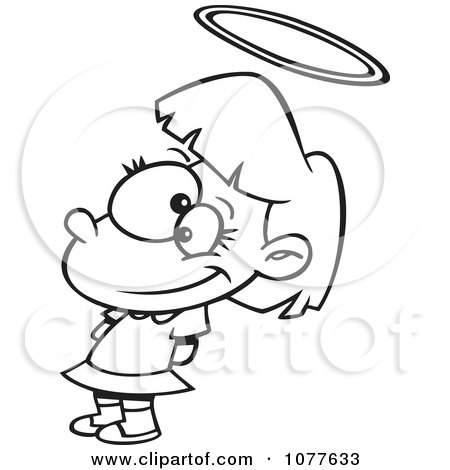 Clipart Outlined Innocent Angelic Girl With A Halo - Royalty Free Vector Illustration by toonaday