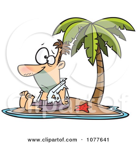 Clipart Shipwrecked Man On A Tropical Island - Royalty Free Vector Illustration by toonaday