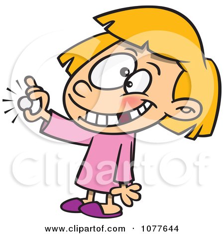 Clipart Girl With A Missing Tooth Holding A Coin From The Tooth Fairy - Royalty Free Vector Illustration by toonaday