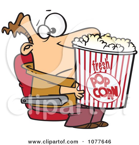 Clipart Movie Man Holding A Big Bucket Of Popcorn - Royalty Free Vector Illustration by toonaday