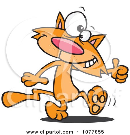 Clipart Ginger Cat Walking Upright And Holding A Thumb Up - Royalty Free Vector Illustration by toonaday