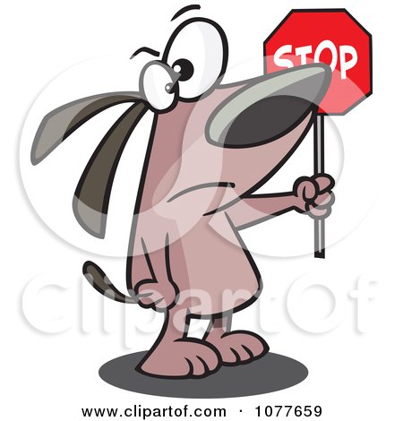 Clipart Stop Dog Holding A Sign - Royalty Free Vector Illustration by toonaday