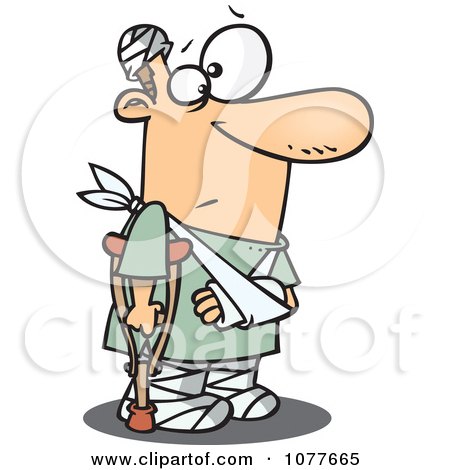 Clipart Accident Prone Man With Bandages And A Crutch - Royalty Free Vector Illustration by toonaday