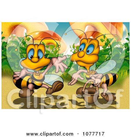 Clipart Two Bees By Mushrooms - Royalty Free Illustration by dero