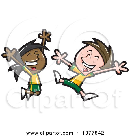 Clipart Happy Soccer Kids Jumping - Royalty Free Vector Illustration by jtoons
