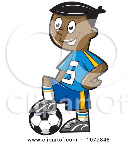 Clipart Black Boy Resting His Foot On A Soccer Ball - Royalty Free Vector Illustration by jtoons