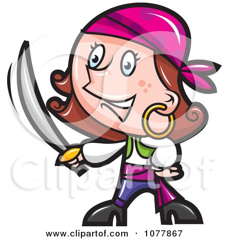 Clipart Girl Pirate With A Sword - Royalty Free Vector Illustration by jtoons