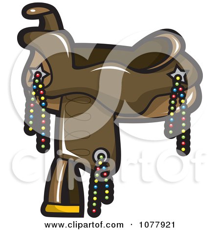 Clipart Brown Leather Horse Saddle With Beads - Royalty Free Vector Illustration by jtoons