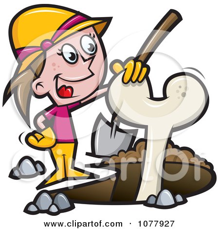 Clipart Female Archaeologist Resting Her Hand On An Excavated Bone - Royalty Free Vector Illustration by jtoons
