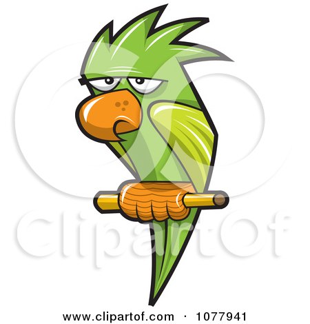 Clipart Perched Green Parrot - Royalty Free Vector Illustration by jtoons