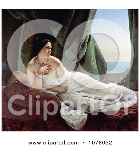 Odalisque Reclining, Nude and Wrapped in a Sheet, by Francesco Hayez - Royalty Free Historical Clip Art by JVPD