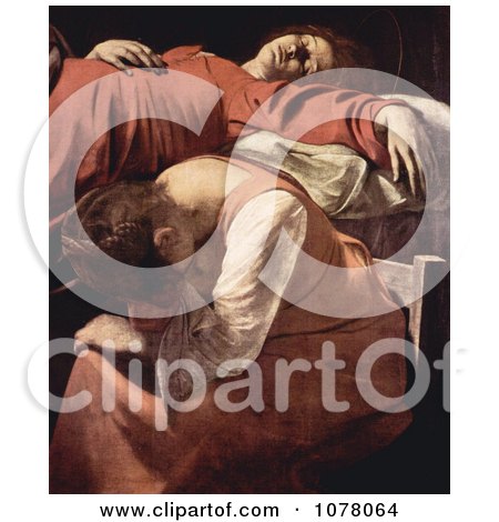 Woman Mourning at the Bedside During the Death of the Virgin - Royalty Free Historical Clip Art by JVPD