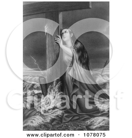 Woman in a Stormy Sea, Clinging to a Wooden Cross - Royalty Free Historical Clip Art by JVPD